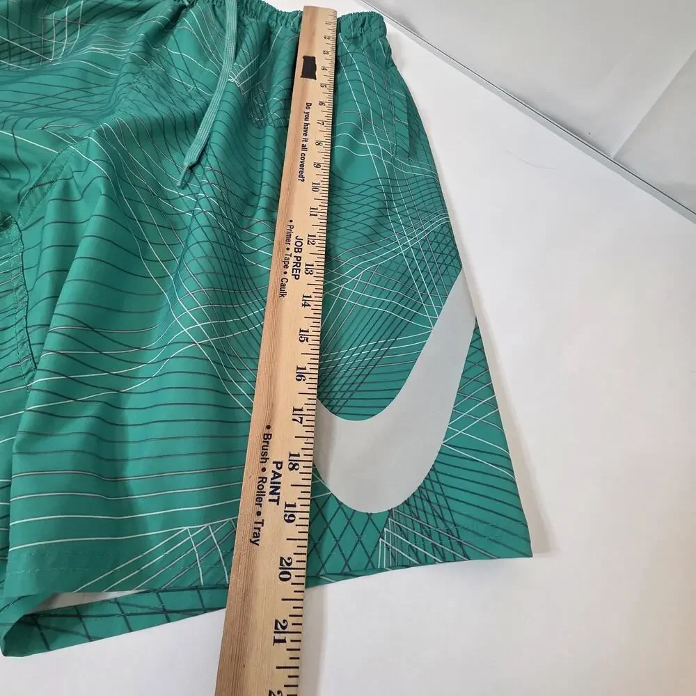 Nike Mens Large Green Volley Swim Shorts Oversized Swoosh Logo Lined Breaker